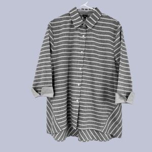 Casual Striped Grey Button-Front Tunic